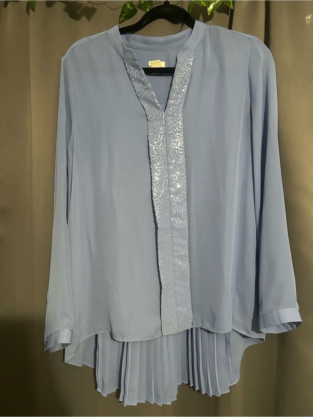 Chico's Soft Blue Pleated-Back Blouse - Picture 1 of 5